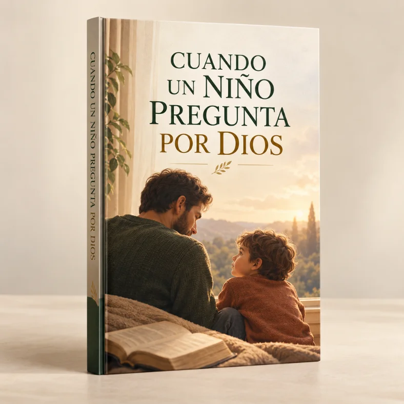 Cuando un niño pregunta por Dios: guía con un padre y su hijo junto a una Biblia en la portada.